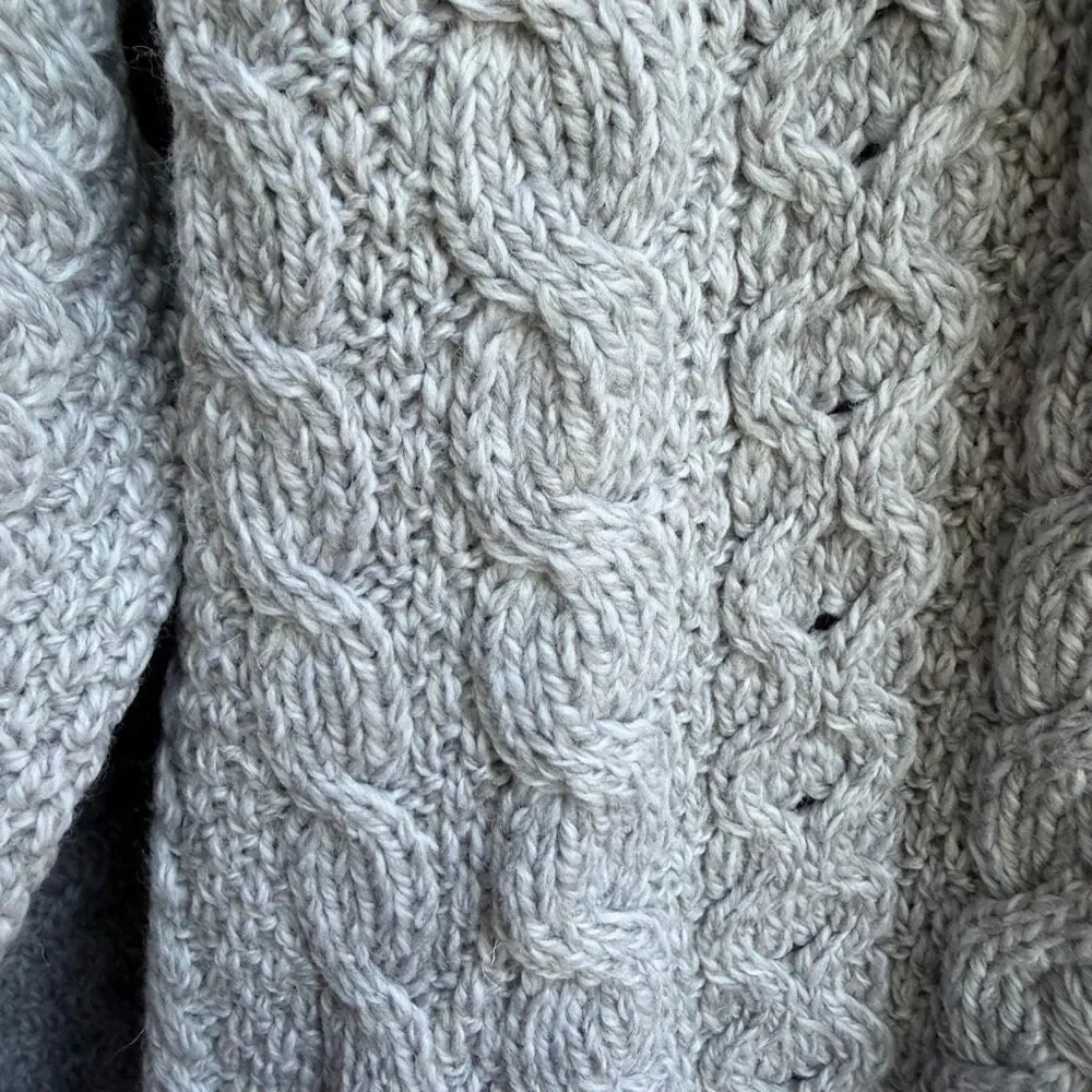 Aran Crafts Women's Merino Wool Cable Knit Full Zip Cardigan Gray XL NWOT